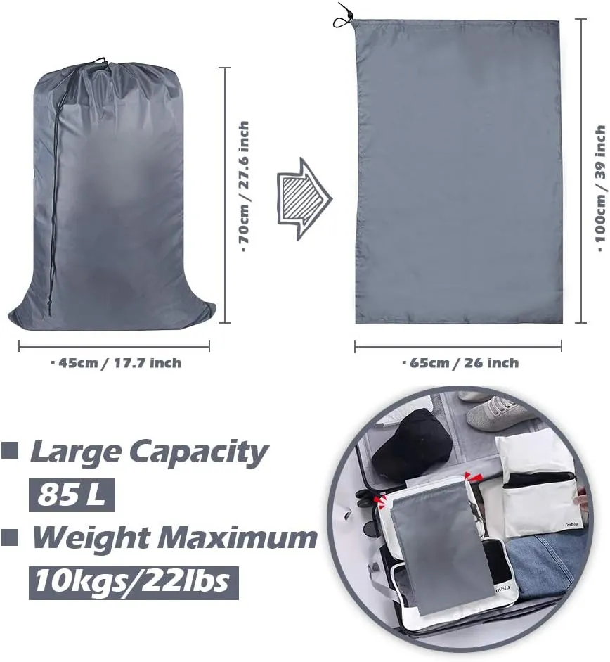 Washable Travel Laundry Bag with Drawstring (3 Pack), Large Dirty Clothes Bag Fit a Laundry Basket or Clothes Hamper, Enough to Hold 4 Loads of Laundry,26x39 inches Grey 3