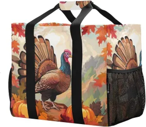 Watercolor Fall Thanksgiving Turkey Foldable Travel Duffel Bag for Men Women Waterproof Weekender Overnight Carry On Tote Bag with Comfortable Handle Sports Gym Bag for Sport Hospital Business