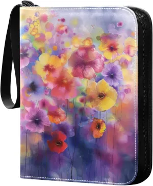 Watercolor Flowers Painting Card Binder, 400 Pockets Card Holder with 50 Sleeves, Sturdy Card Holder Folders for Game Cards & Sports Cards
