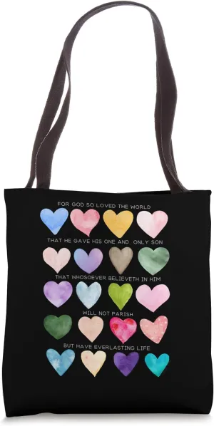 Watercolor Heart Valentine John 3:16 Tote Bag