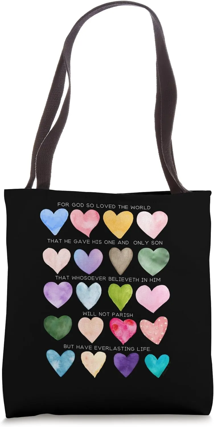 Watercolor Heart Valentine John 3:16 Tote Bag