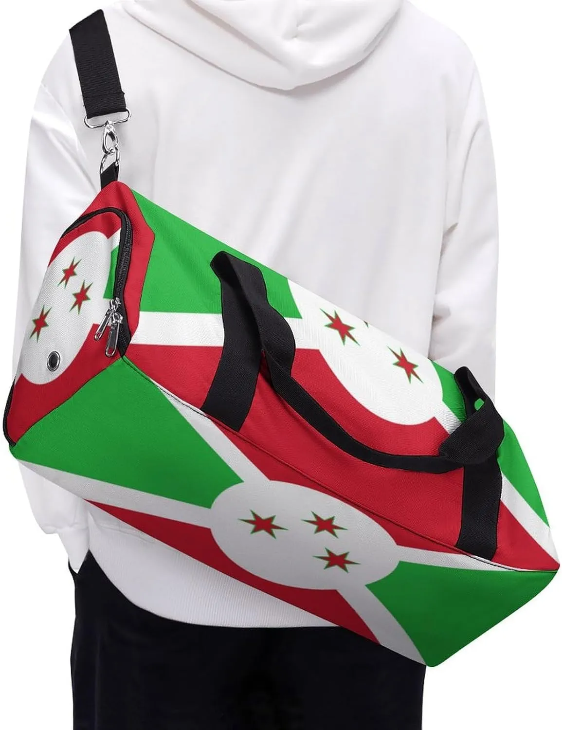 Waterproof Burundi Flag Sports Duffel Bag for Men Women with Shoe Compartment and Wet Pocket
