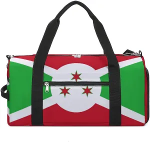 Waterproof Burundi Flag Sports Duffel Bag for Men Women with Shoe Compartment and Wet Pocket