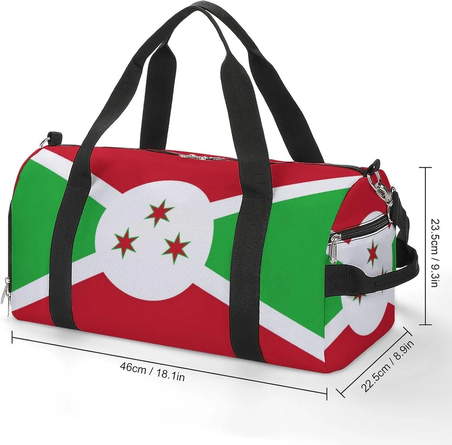 Waterproof Burundi Flag Sports Duffel Bag for Men Women with Shoe Compartment and Wet Pocket