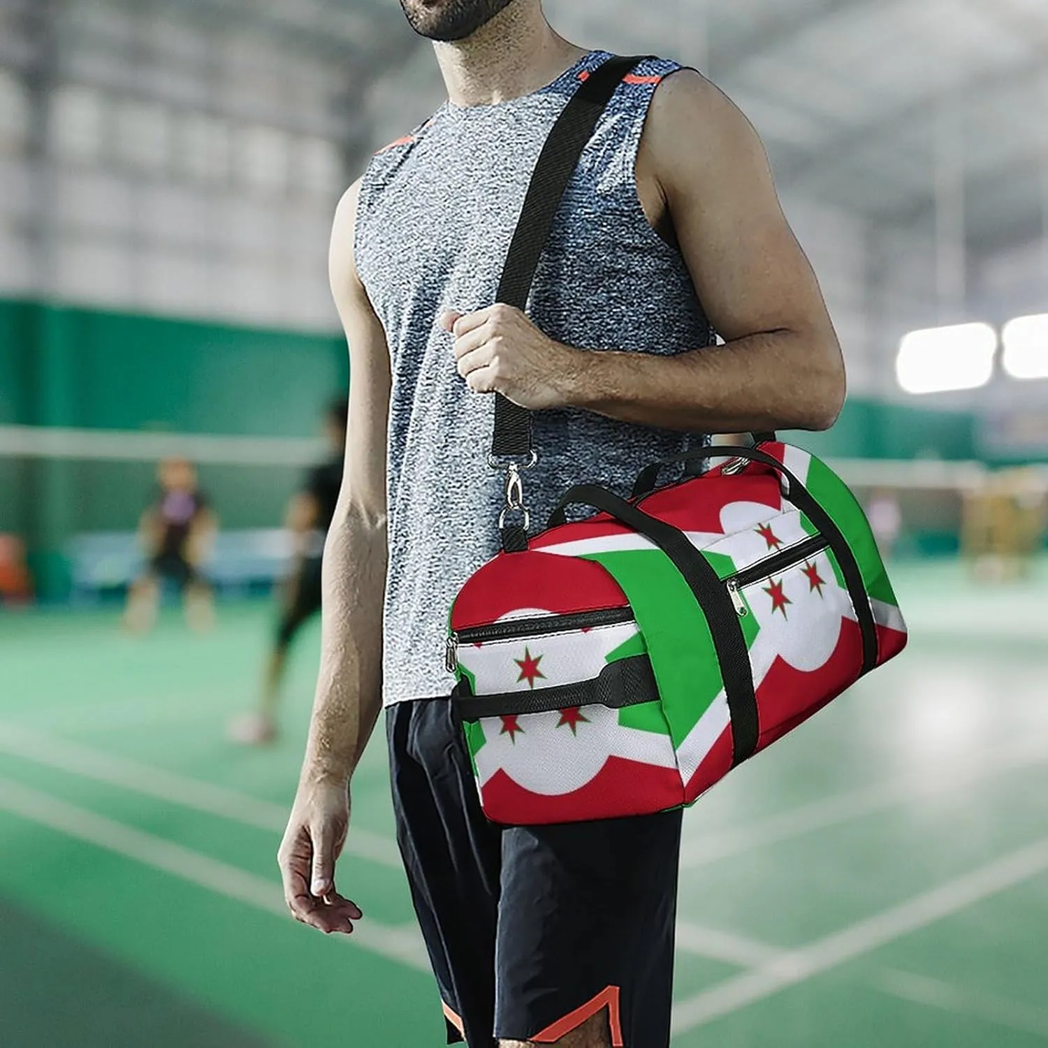 Waterproof Burundi Flag Sports Duffel Bag for Men Women with Shoe Compartment and Wet Pocket