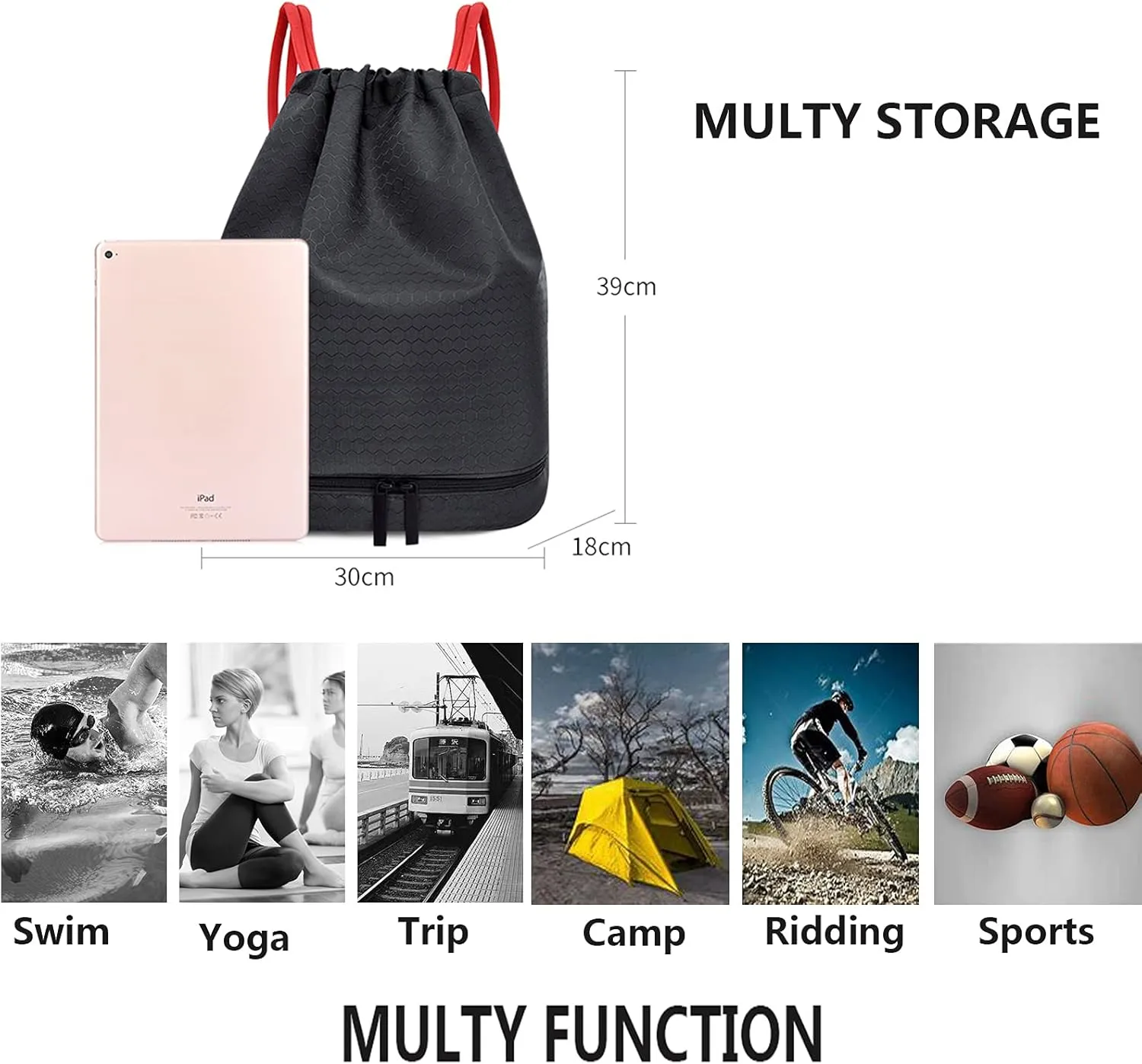 Waterproof Drawstring swim Bag Sackpack Backpack,Dry Wet Depart,Swimming Gym Yoga Sport Shoulder Rucksack Daypacks Casual Bags (CLASSIC BLACK)