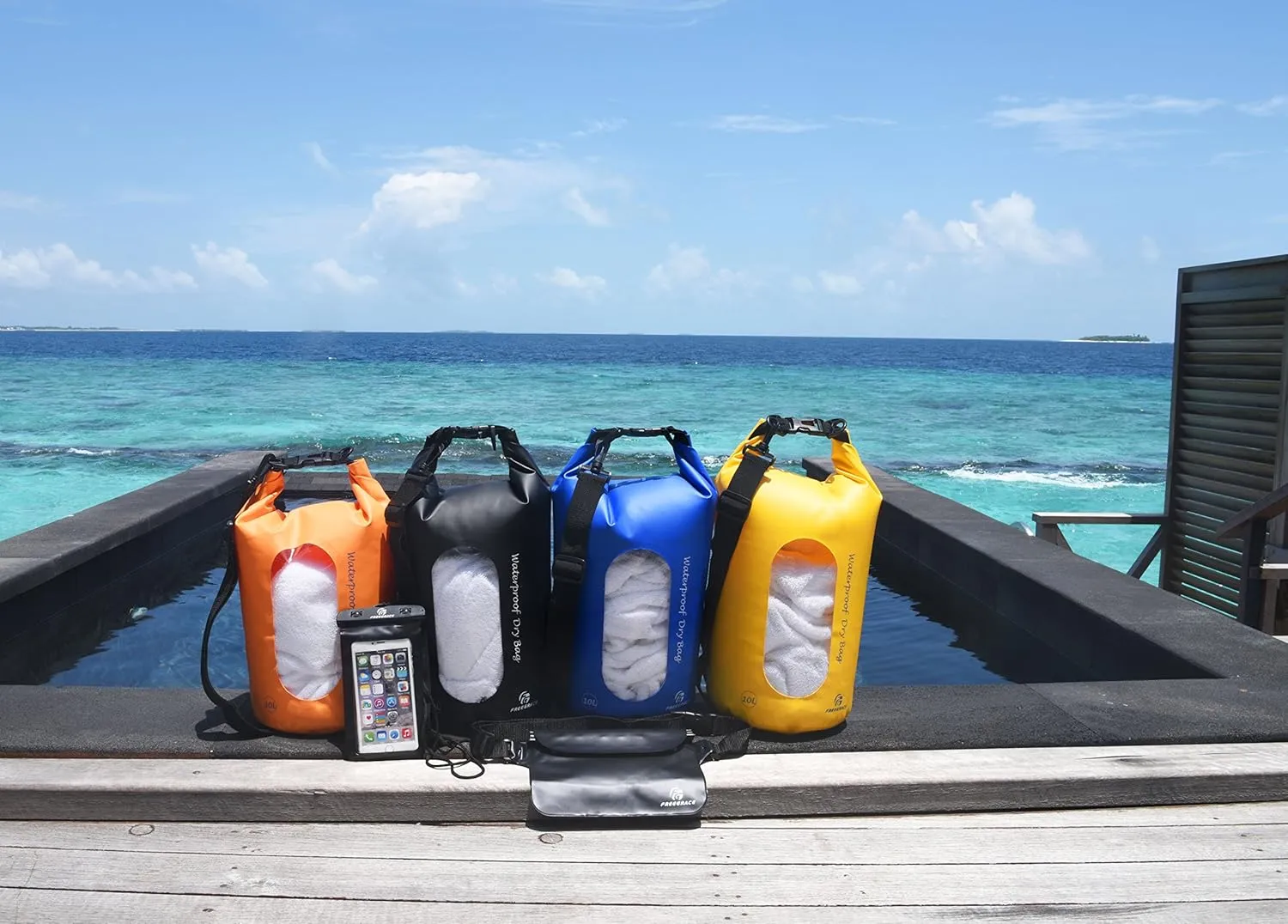 Waterproof Dry Bags Set of 3 Dry Bag with 2 Zip Lock Seals & Detachable Shoulder Strap, Waist Pouch & Phone Case - Can Be Submerged Into Water - for Swimming (Black(Window), 10L)