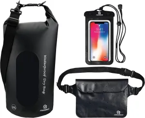 Waterproof Dry Bags Set of 3 Dry Bag with 2 Zip Lock Seals & Detachable Shoulder Strap, Waist Pouch & Phone Case - Can Be Submerged Into Water - for Swimming (Black(Window), 10L)