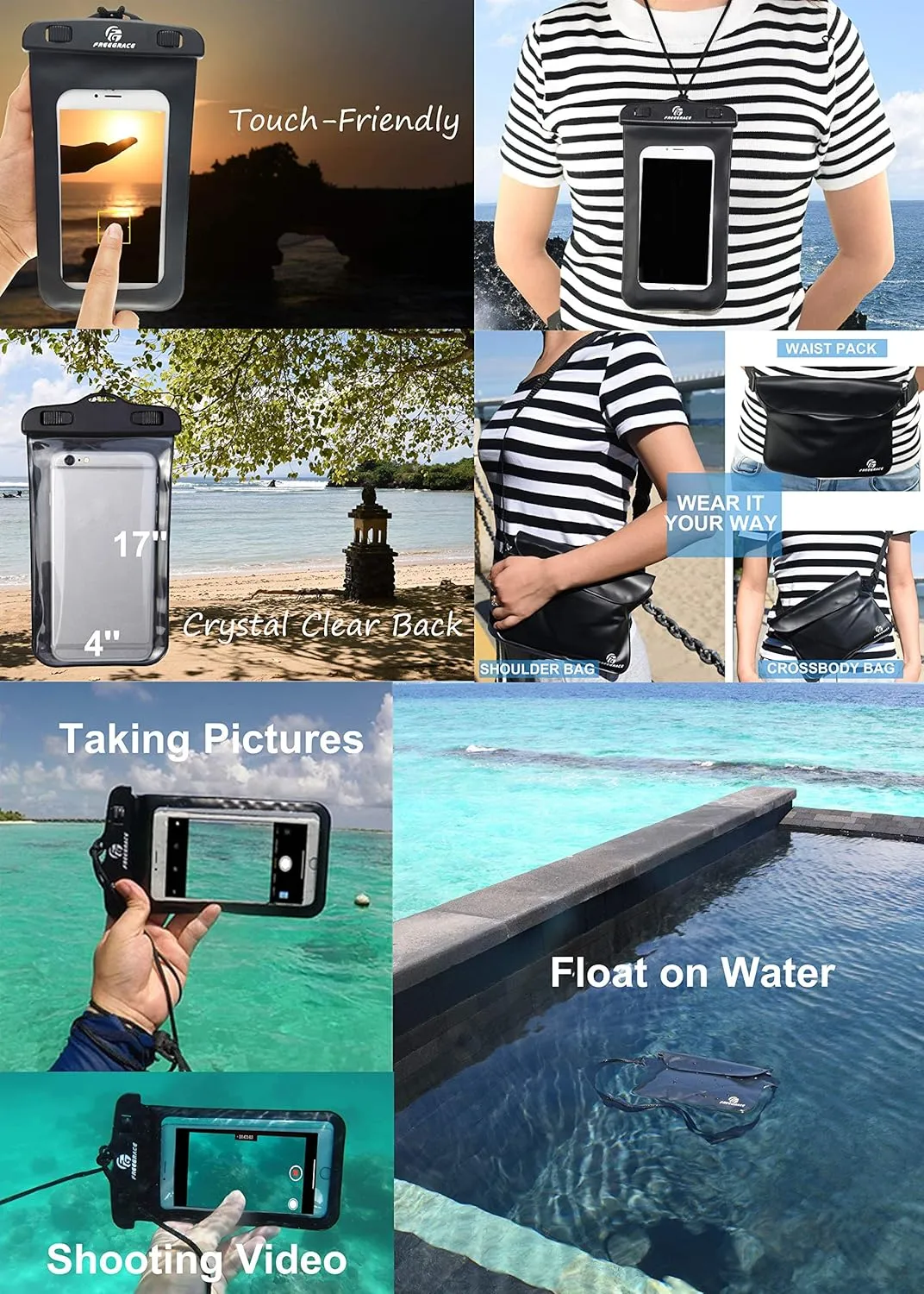 Waterproof Dry Bags Set Of 3 Dry Bag With 2 Zip Lock Seals & Detachable Shoulder Strap, Waist Pouch & Phone Case - Can Be Submerged Into Water - For Swimming (Green, 5L)