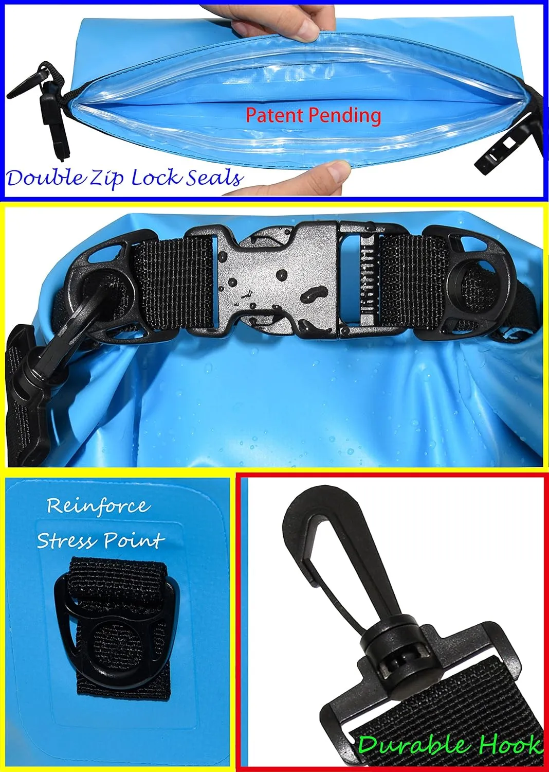 Waterproof Dry Bags Set of 3 Dry Bag with 2 Zip Lock Seals & Detachable Shoulder Strap, Waist Pouch & Phone Case - Can Be Submerged Into Water - for Swimming (Sky Blue, 10L)