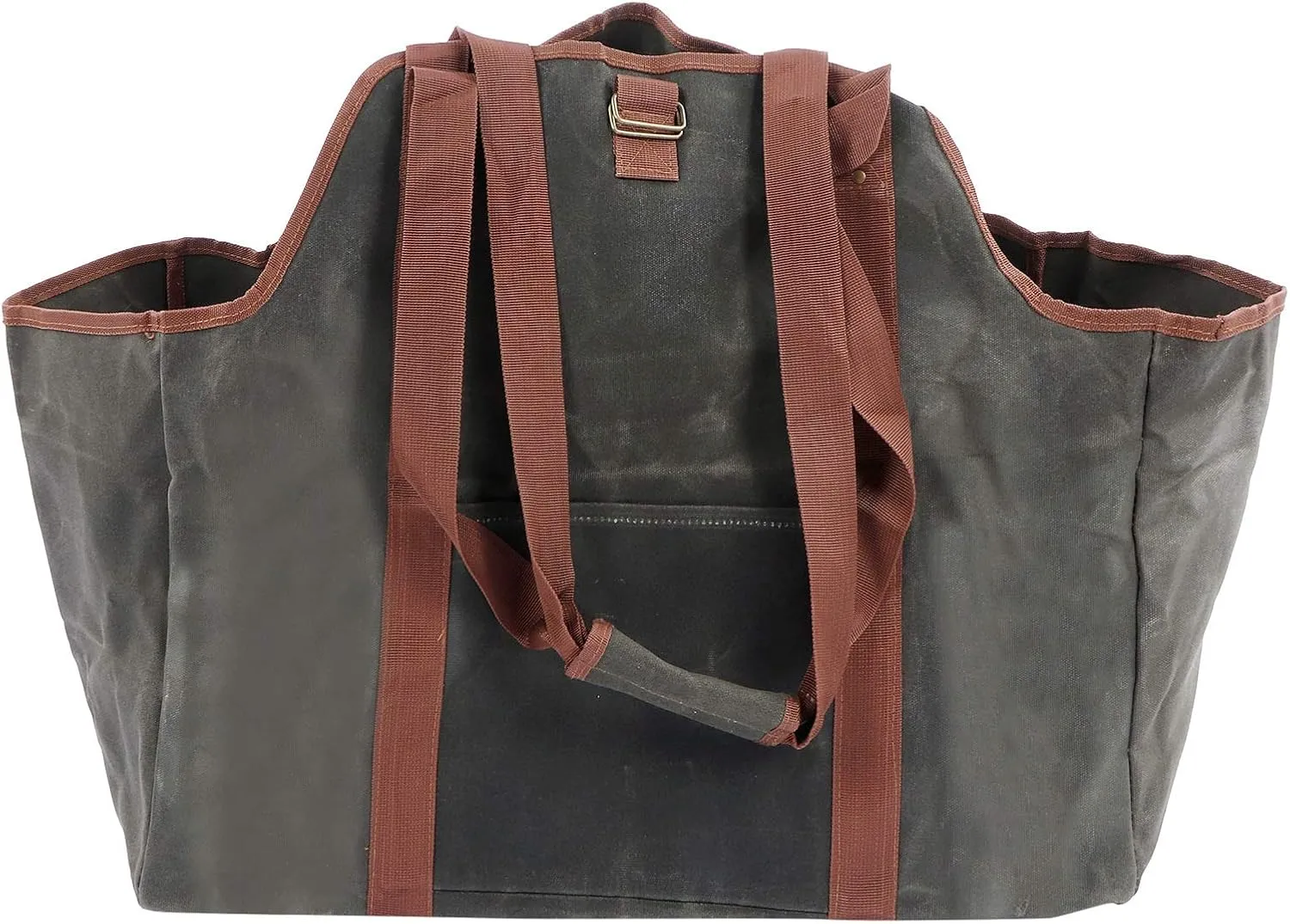 Waterproof Waxed Canvas Firewood Carrier Tote Bag, Sturdy Log Holder for Outdoor Activities, with Thick Padded Handles and Shoulder Strap, Green, 57.9x30x50.8cm