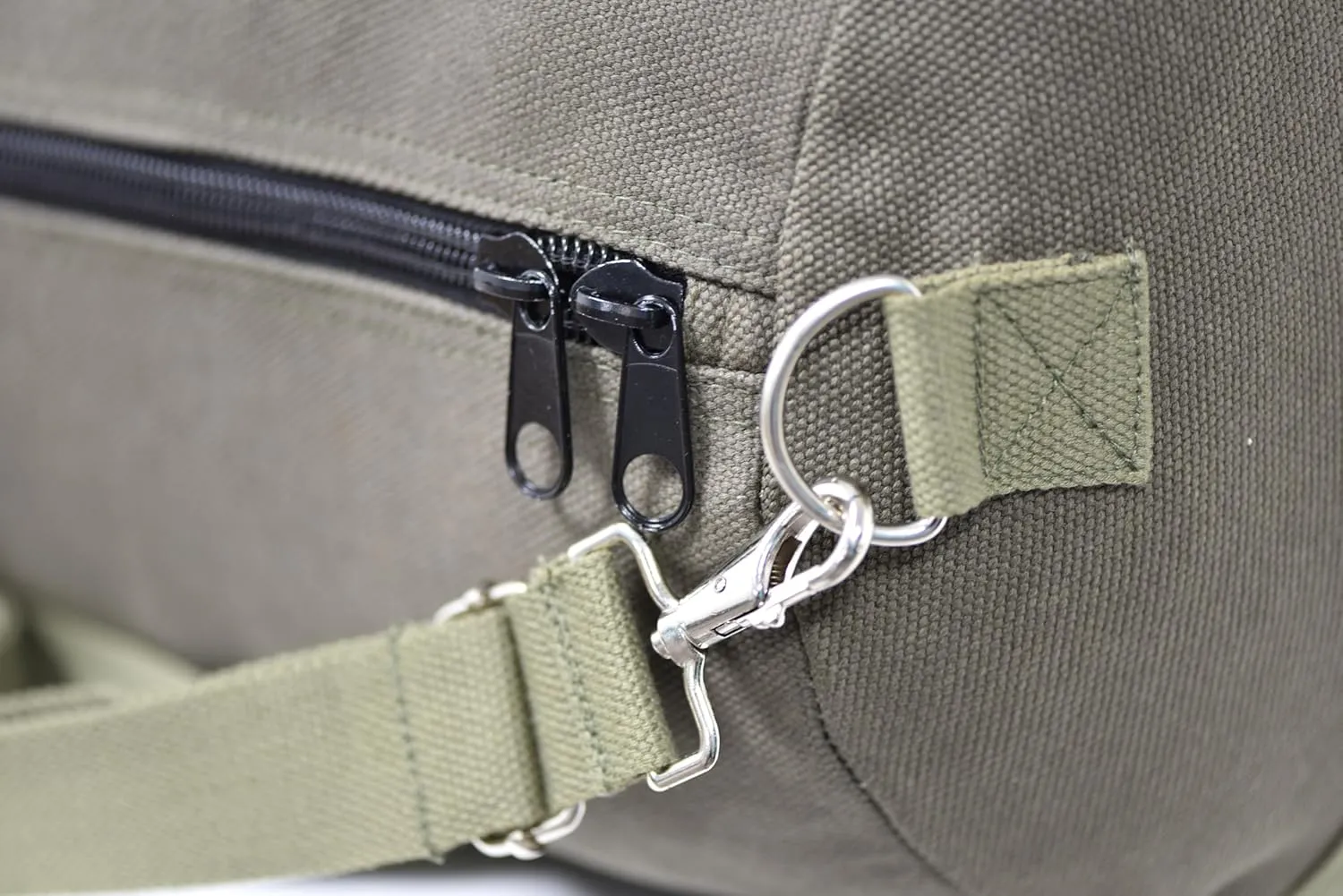 Waxed Canvas All Purpose Military Style Duffle Bag, Water-Resistant, Adjustable Strap, Fully Lined, Double Zipper Closure, heavy Duty, Olive Green