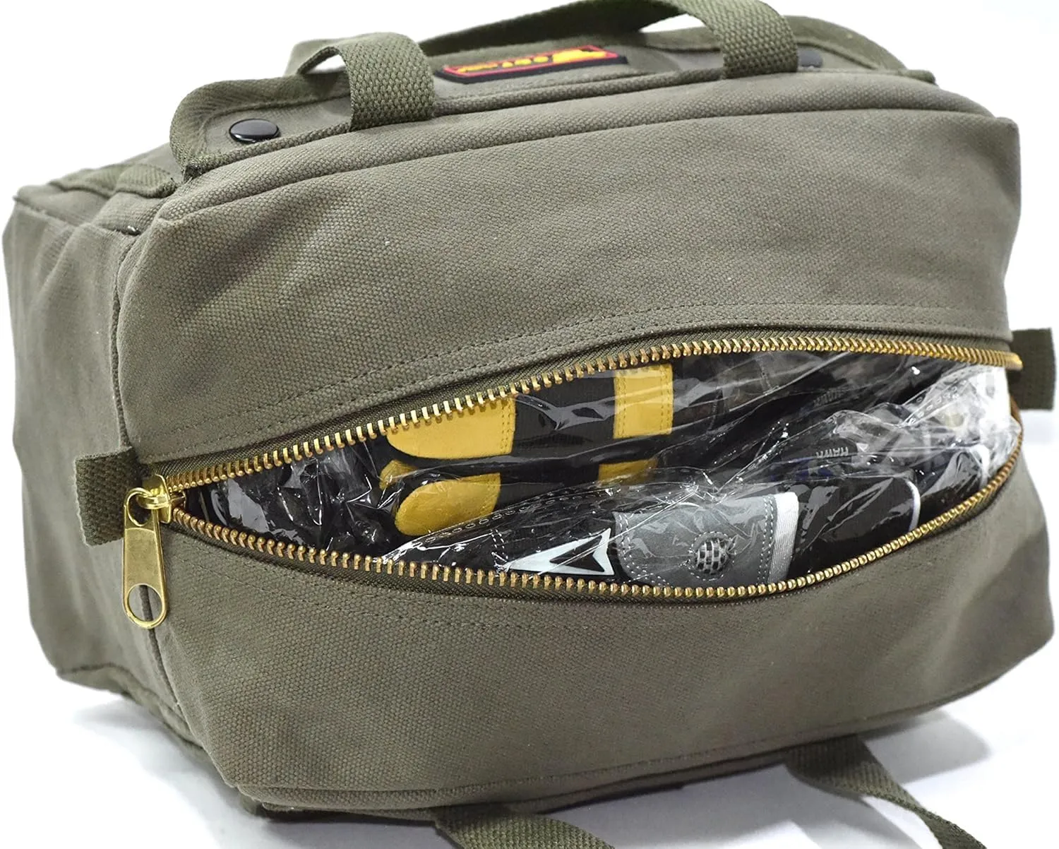 Waxed Canvas All Purpose Military Style Duffle Bag, Water-Resistant, Adjustable Strap, Fully Lined, Double Zipper Closure, heavy Duty, Olive Green