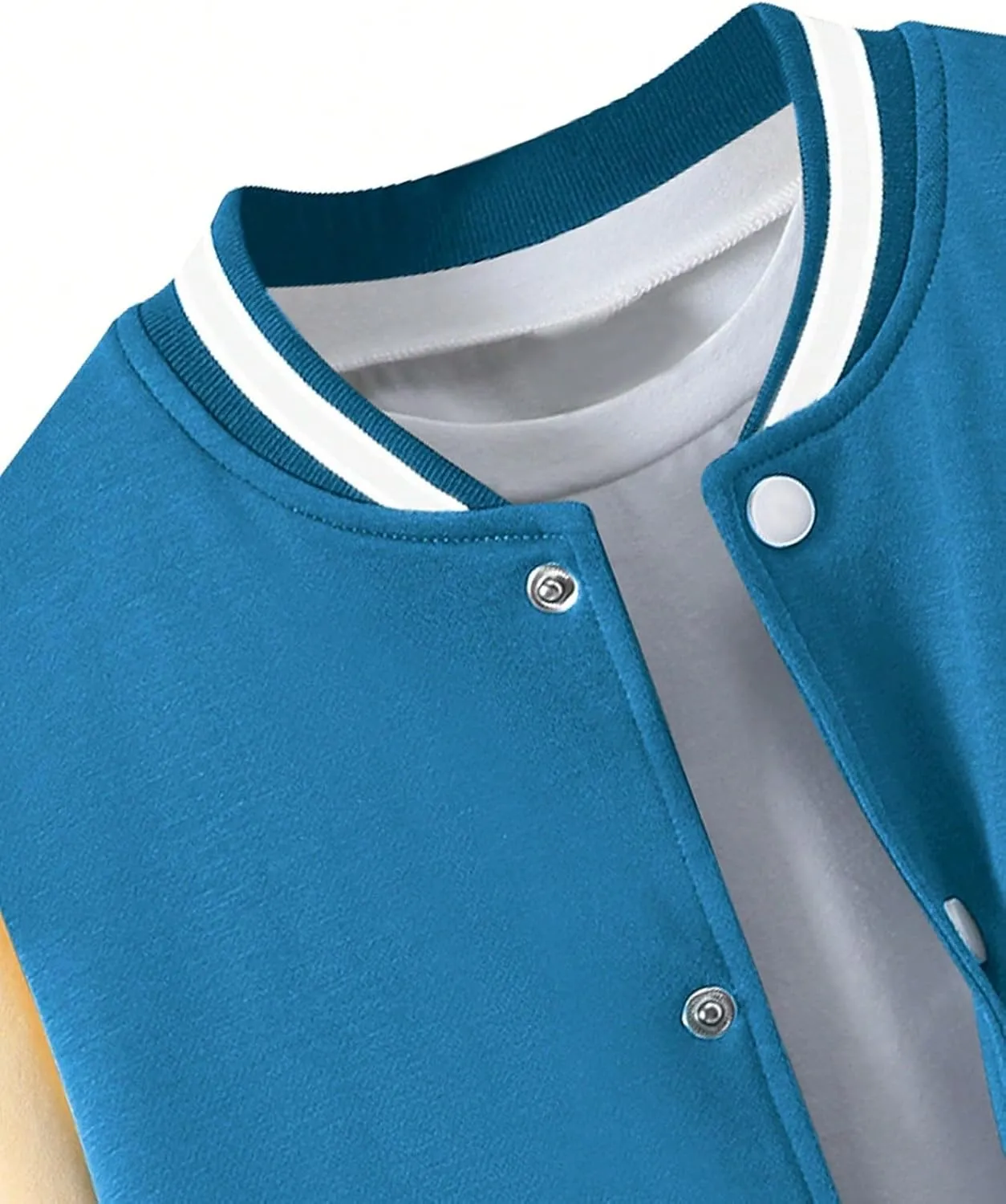 WDIRARA Boy's Color Block Letter Graphic Print Button Front Varsity Bomber Jacket