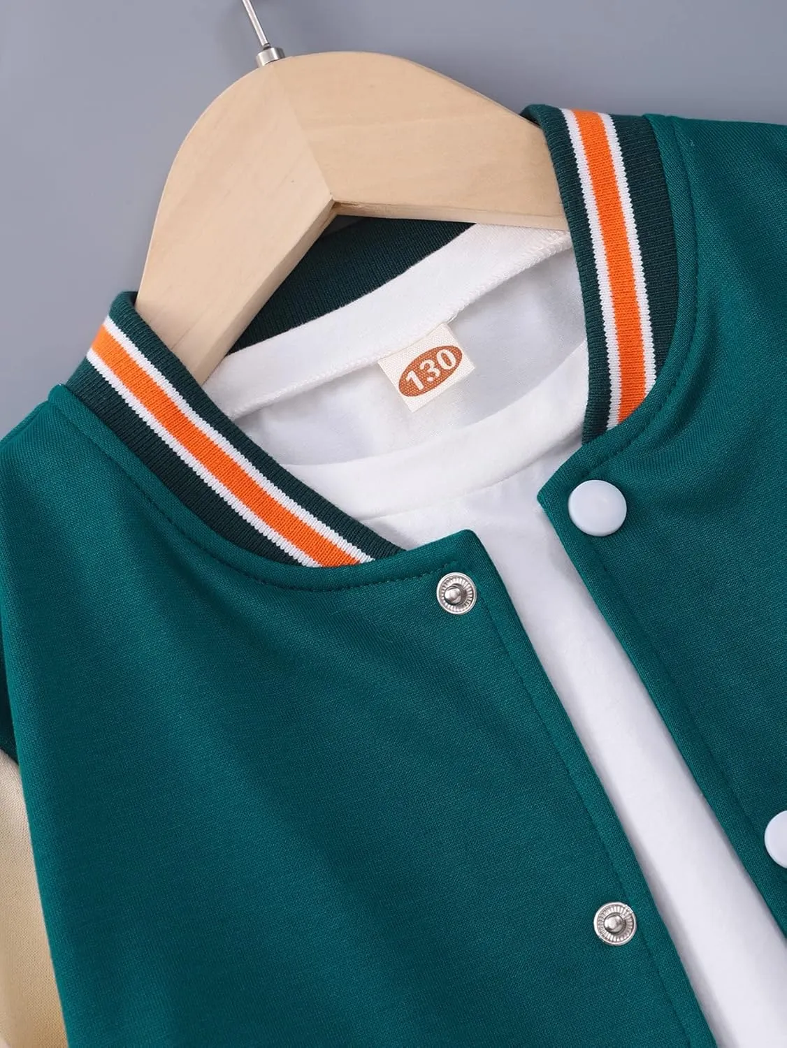 WDIRARA Boy's Color Block Letter Graphic Print Button Front Varsity Bomber Jacket