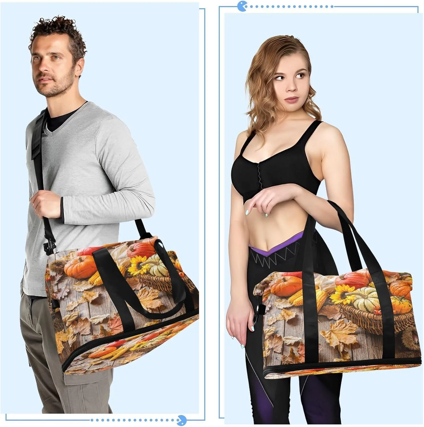 Weekender Overnight Bags for Women Pumpkin Corn Leaf Travel Duffel Bag with Shoe Compartments Autumn Gym Duffel Bag with Toiletry Bag for Travel Sport Yoga 17 Inch