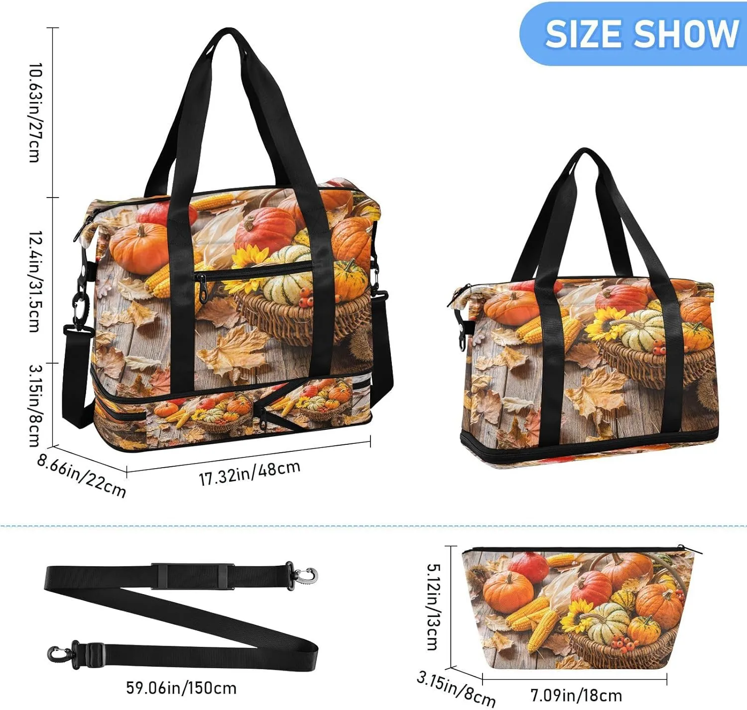 Weekender Overnight Bags for Women Pumpkin Corn Leaf Travel Duffel Bag with Shoe Compartments Autumn Gym Duffel Bag with Toiletry Bag for Travel Sport Yoga 17 Inch
