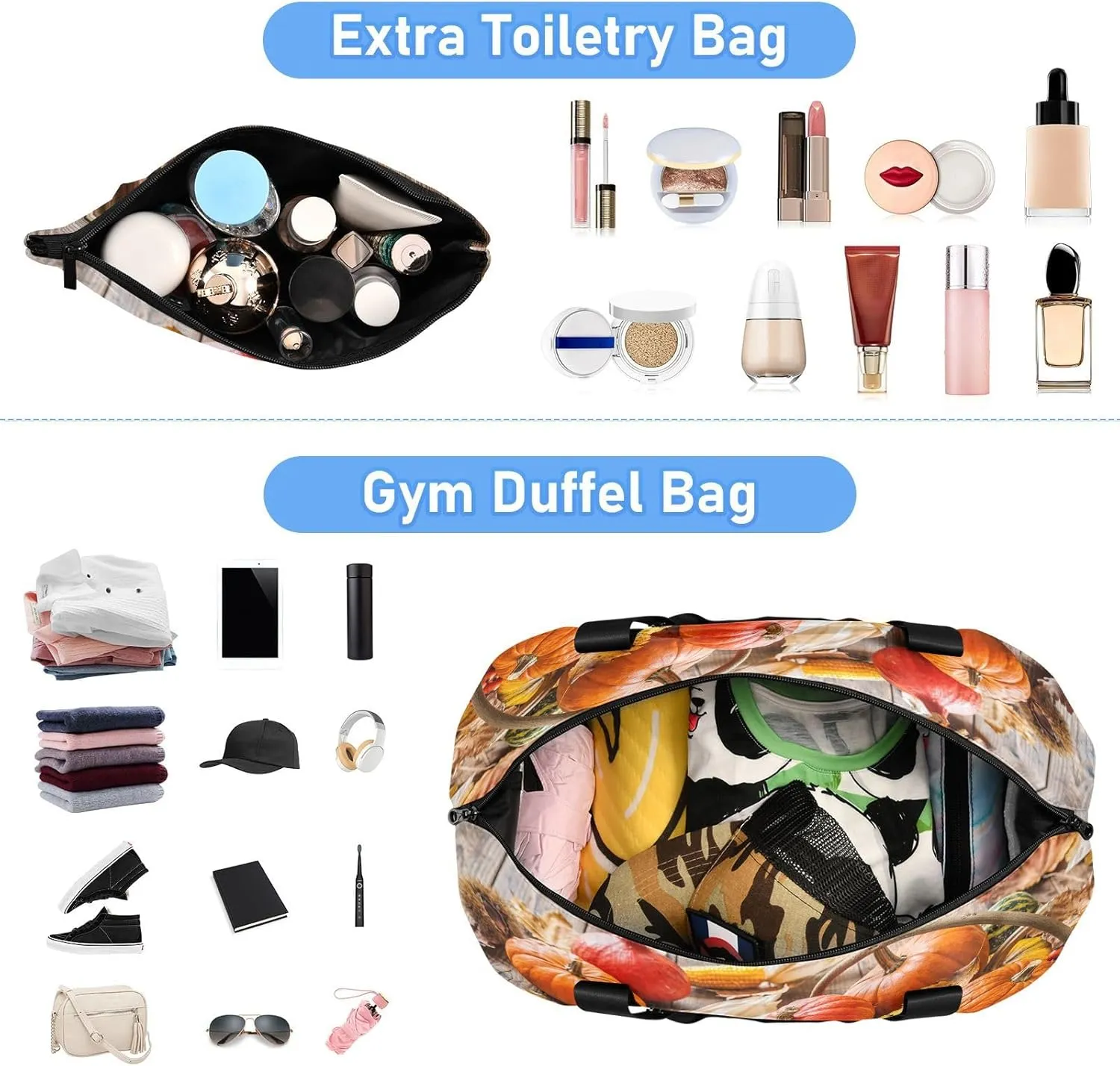 Weekender Overnight Bags for Women Pumpkin Corn Leaf Travel Duffel Bag with Shoe Compartments Autumn Gym Duffel Bag with Toiletry Bag for Travel Sport Yoga 17 Inch