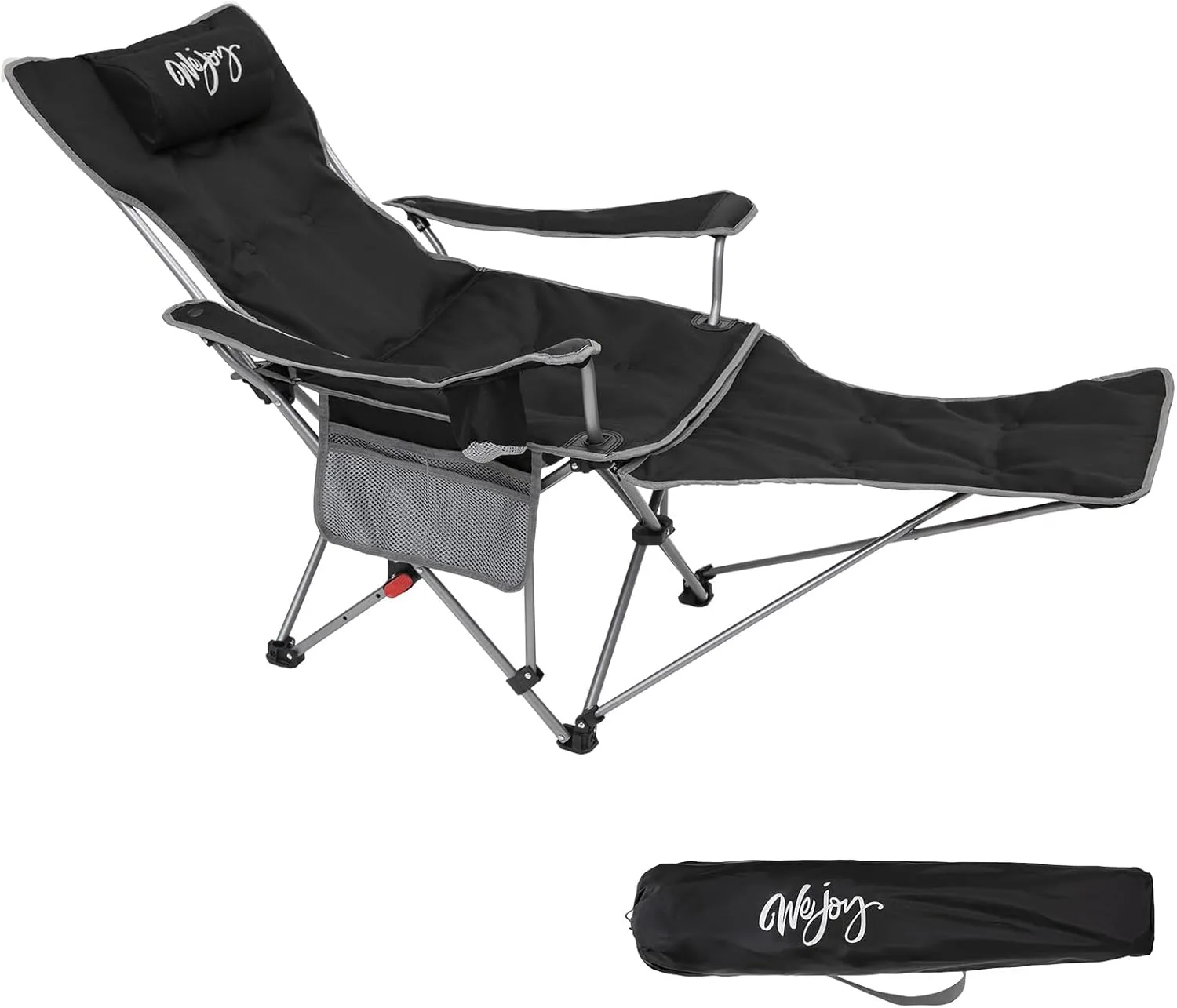 #WEJOY 2-in-1 Camping Chair Reclining, Lightweight Folding Camping Chair with Adjustable Backrest & Footrest, Camping Lounge Chair with Headrest, Cup Holder, Storage Bag, for Beach, Lawn, Concert