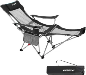 #WEJOY 2-in-1 Reclining Camping Chair, Lightweight Folding Camping Chair with Adjustable Backrest & Footrest, Camping Lounge Chair with Headrest, Cup Holder, Storage Bag, for Beach, Lawn, Concert