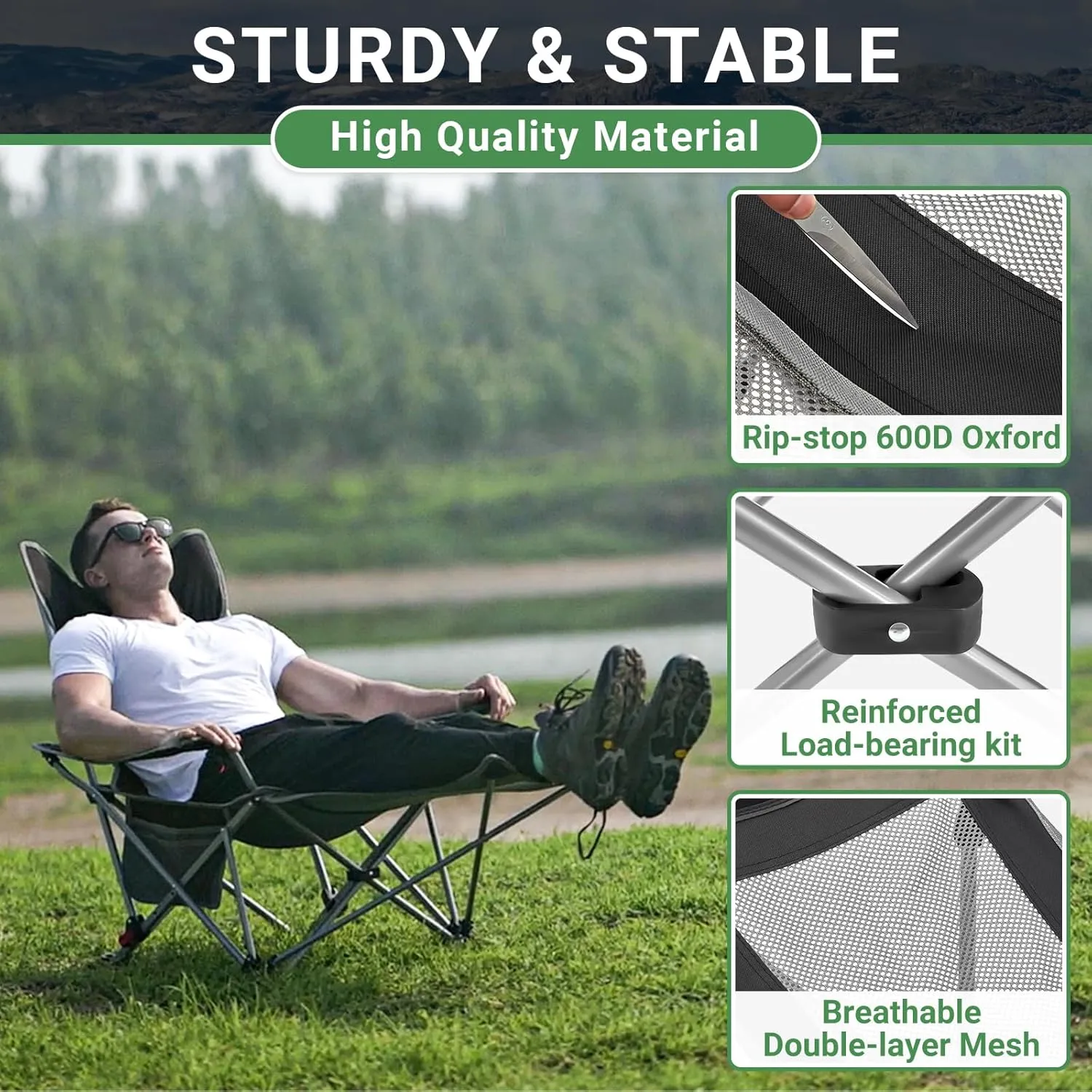 #WEJOY 2-in-1 Reclining Camping Chair, Lightweight Folding Camping Chair with Adjustable Backrest & Footrest, Camping Lounge Chair with Headrest, Cup Holder, Storage Bag, for Beach, Lawn, Concert