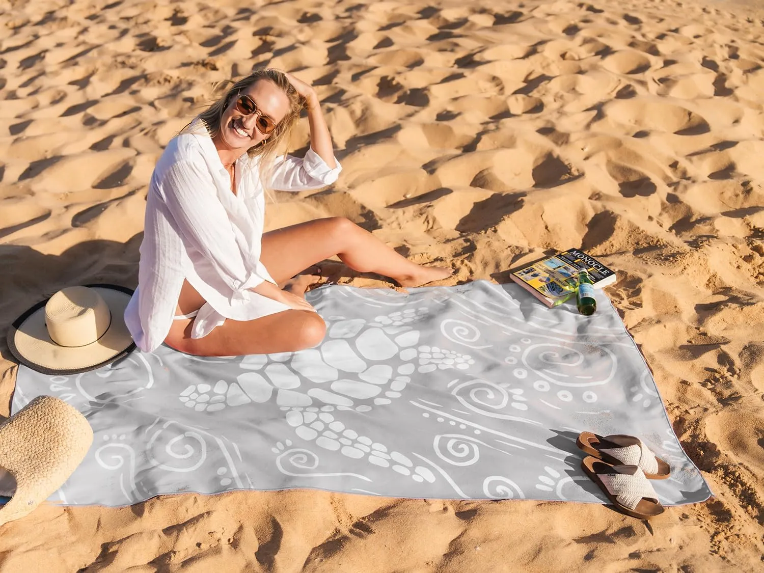 WEKAPO Microfiber Beach Towel – Ultra-Soft & Quick-Dry, Extra Large (71” x 39”), Perfect for Beach, Travel & Outdoor– Lightweight, Sand-Free & Vibrant Design (Gray Sea Turtle)