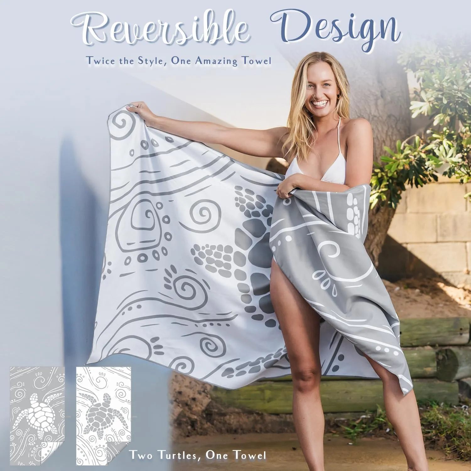 WEKAPO Microfiber Beach Towel – Ultra-Soft & Quick-Dry, Extra Large (71” x 39”), Perfect for Beach, Travel & Outdoor– Lightweight, Sand-Free & Vibrant Design (Gray Sea Turtle)