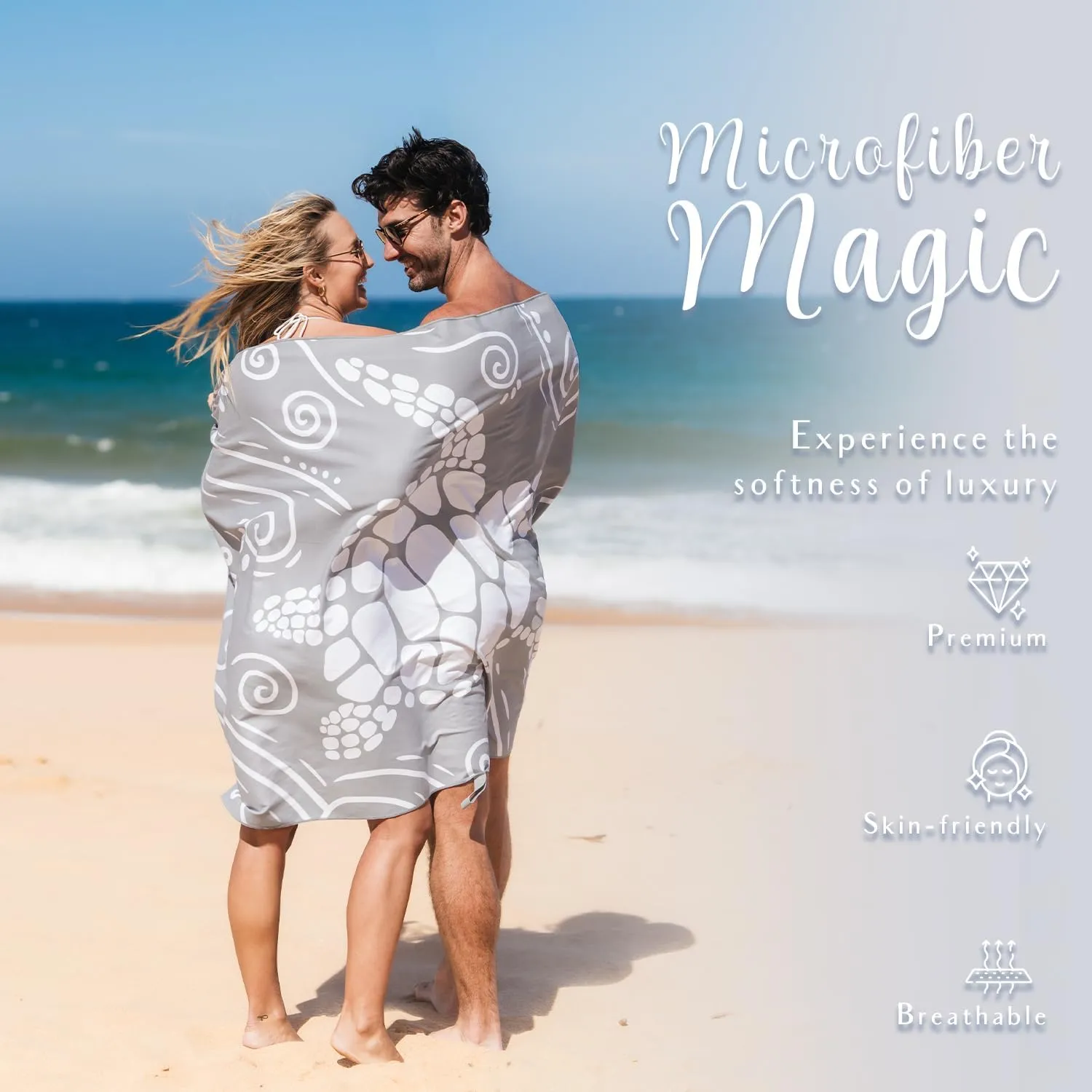 WEKAPO Microfiber Beach Towel – Ultra-Soft & Quick-Dry, Extra Large (71” x 39”), Perfect for Beach, Travel & Outdoor– Lightweight, Sand-Free & Vibrant Design (Gray Sea Turtle)