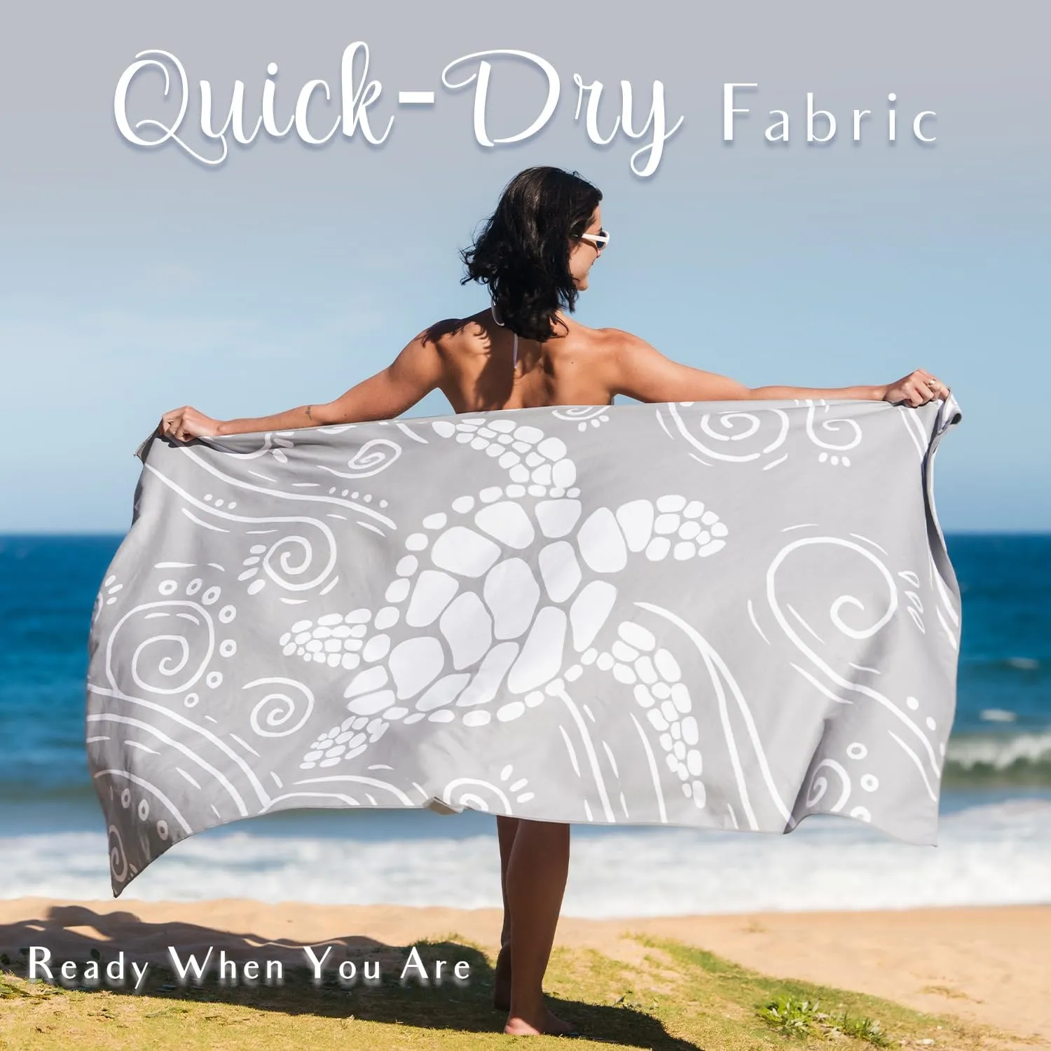 WEKAPO Microfiber Beach Towel – Ultra-Soft & Quick-Dry, Extra Large (71” x 39”), Perfect for Beach, Travel & Outdoor– Lightweight, Sand-Free & Vibrant Design (Gray Sea Turtle)