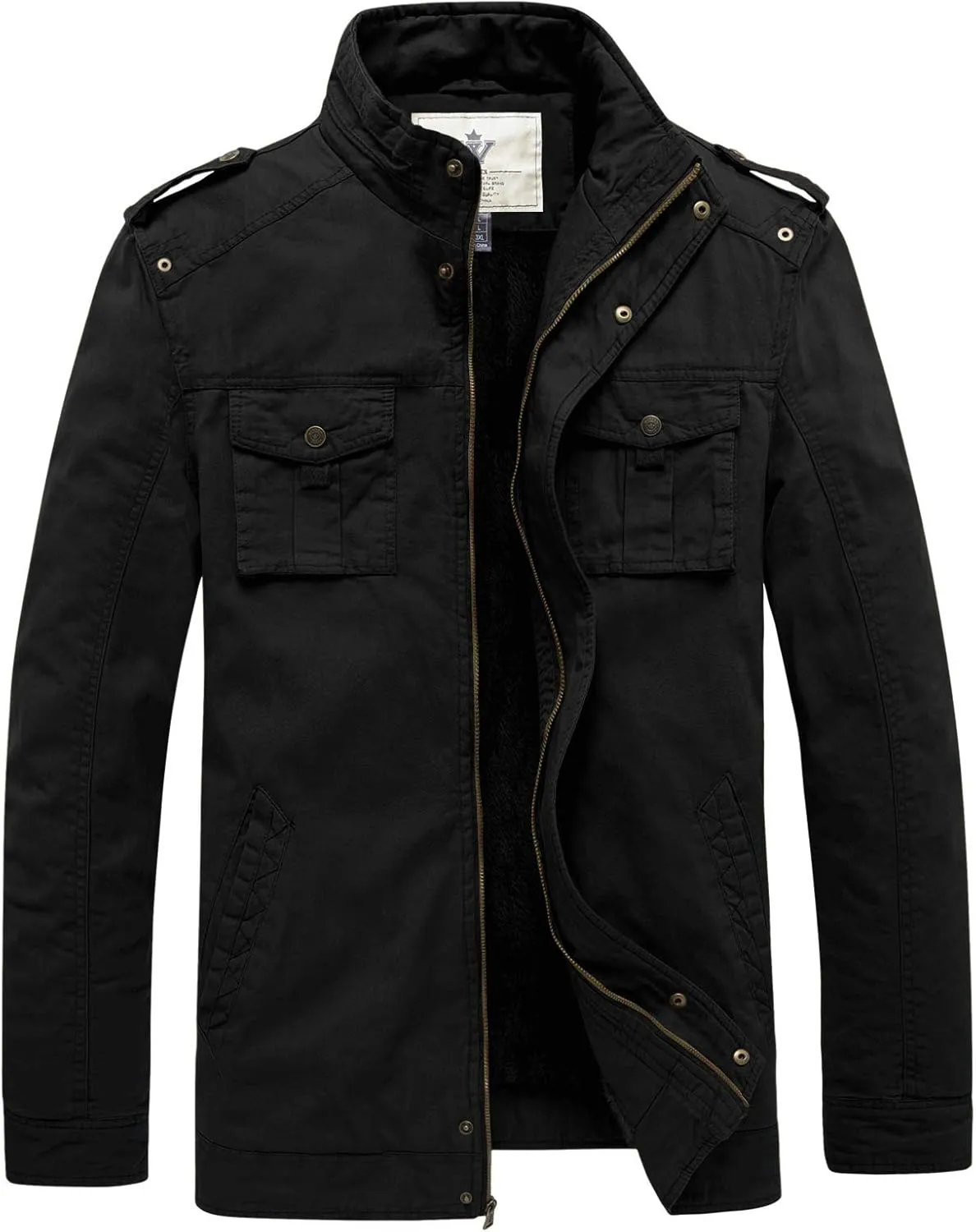 WenVen Men's Winter Casual Cotton Coat Thicken Fleece Lined Military Jacket