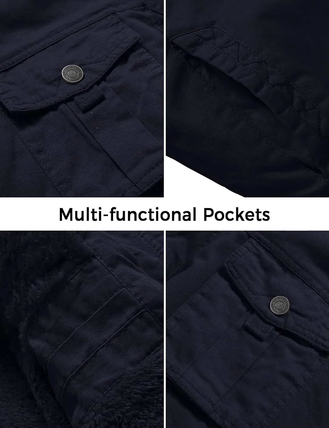 WenVen Men's Winter Casual Cotton Coat Thicken Fleece Lined Military Jacket