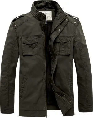 WenVen Men's Winter Casual Cotton Coat Thicken Fleece Lined Military Jacket