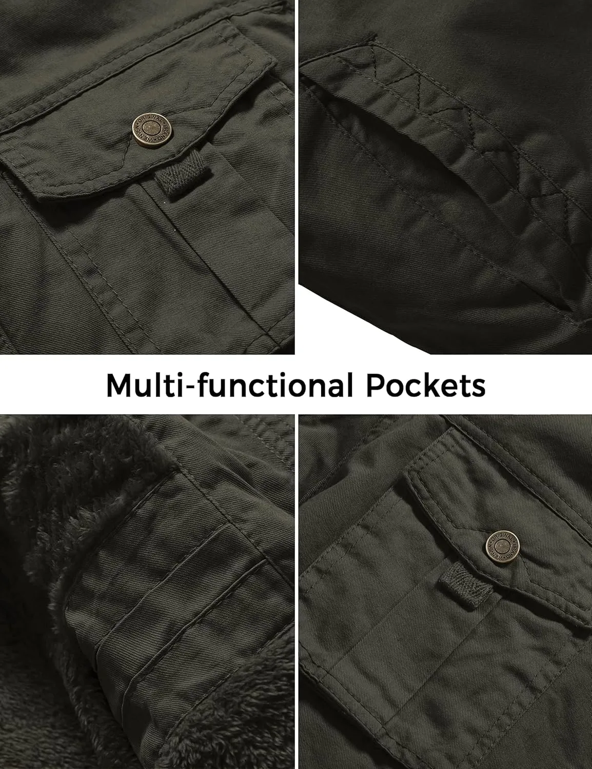WenVen Men's Winter Casual Cotton Coat Thicken Fleece Lined Military Jacket