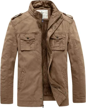 WenVen Men's Winter Casual Cotton Coat Thicken Fleece Lined Military Jacket