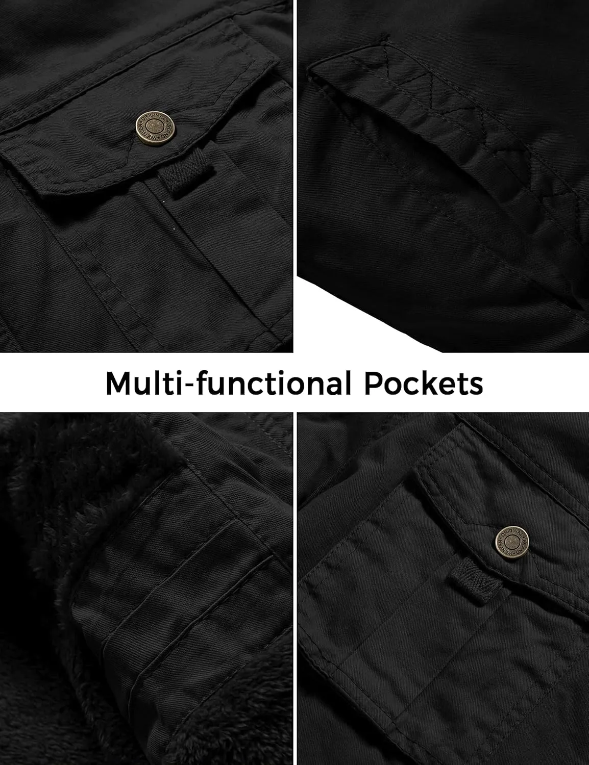 WenVen Men's Winter Casual Cotton Coat Thicken Fleece Lined Military Jacket