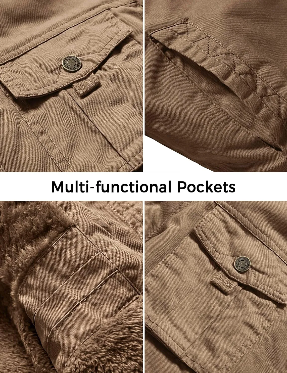 WenVen Men's Winter Casual Cotton Coat Thicken Fleece Lined Military Jacket