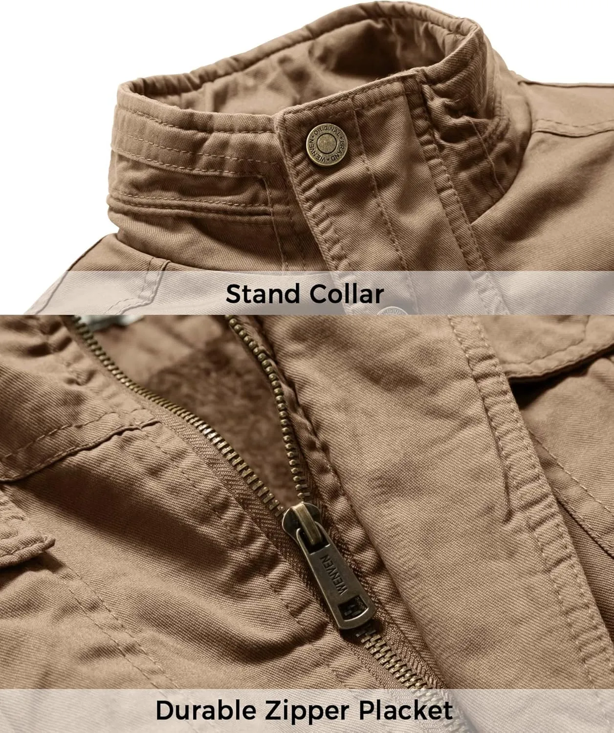 WenVen Men's Winter Casual Cotton Coat Thicken Fleece Lined Military Jacket
