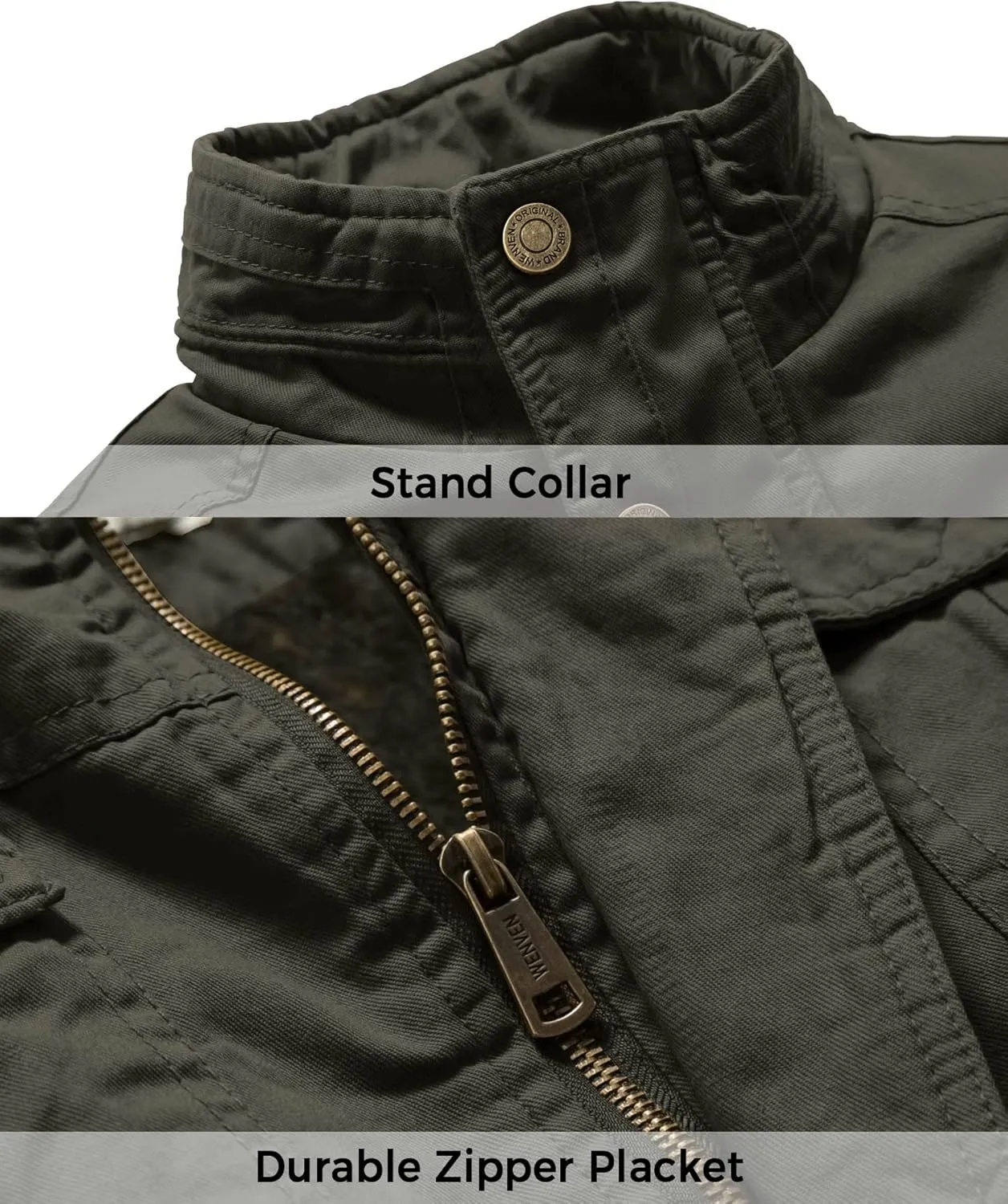 WenVen Men's Winter Casual Cotton Coat Thicken Fleece Lined Military Jacket