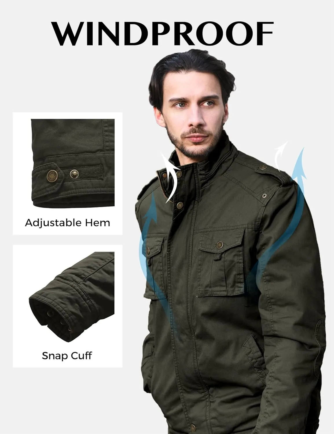 WenVen Men's Winter Casual Cotton Coat Thicken Fleece Lined Military Jacket
