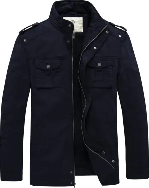 WenVen Men's Winter Casual Cotton Coat Thicken Fleece Lined Military Jacket
