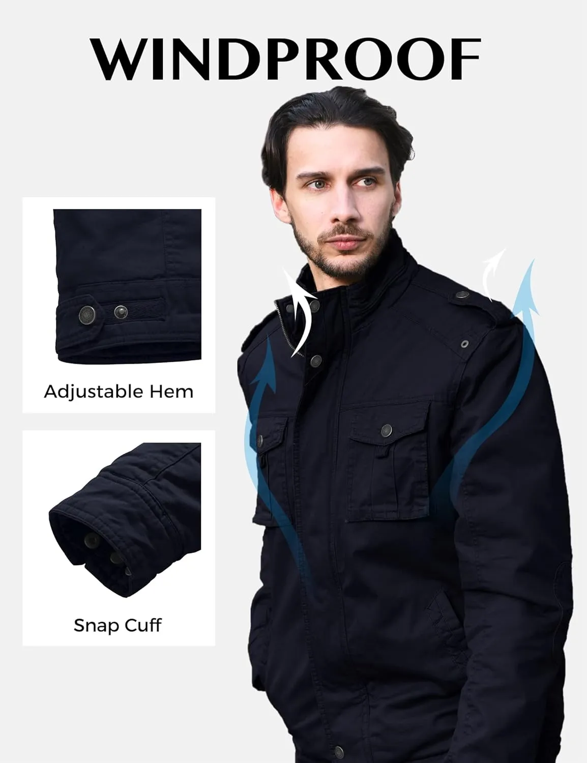 WenVen Men's Winter Casual Cotton Coat Thicken Fleece Lined Military Jacket