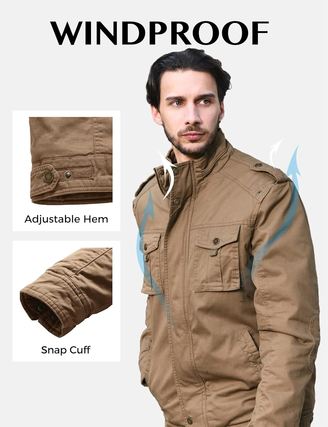 WenVen Men's Winter Casual Cotton Coat Thicken Fleece Lined Military Jacket