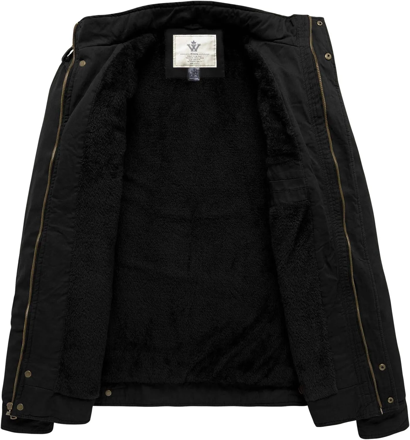 WenVen Men's Winter Casual Cotton Coat Thicken Fleece Lined Military Jacket