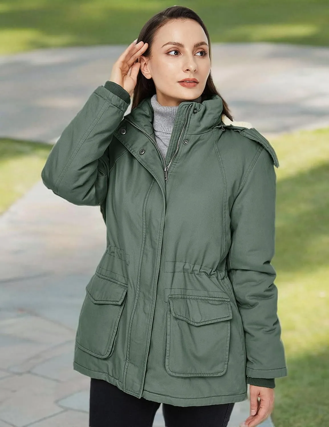 WenVen Women's Winter Warm Sherpa Lined Jacket Heavy Parka Coat with Hood