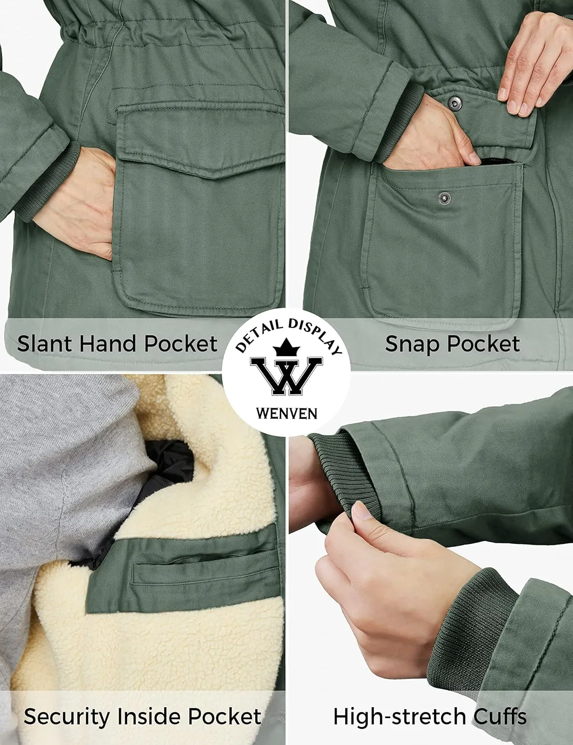 WenVen Women's Winter Warm Sherpa Lined Jacket Heavy Parka Coat with Hood
