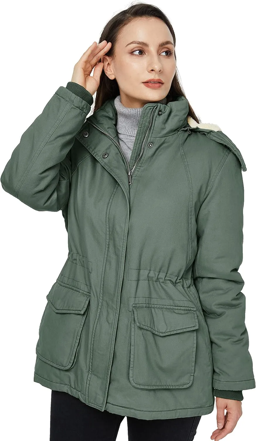 WenVen Women's Winter Warm Sherpa Lined Jacket Heavy Parka Coat with Hood