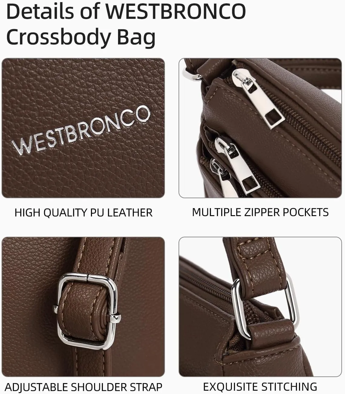 WESTBRONCO Crossbody Bags for Women, Medium Size Shoulder Handbags, Satchel Purse with Multi Zipper Pocket
