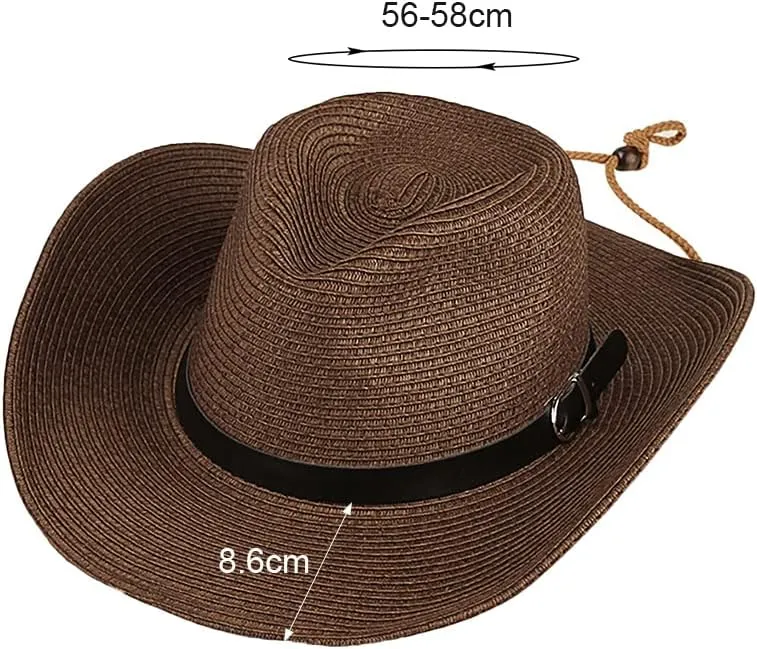 Western Cowboy Hat for Men Women Beach Sun Hat Wide Brim Panama Fedora Outdoor Foldable Summer Straw Sombrero Rancher Cap