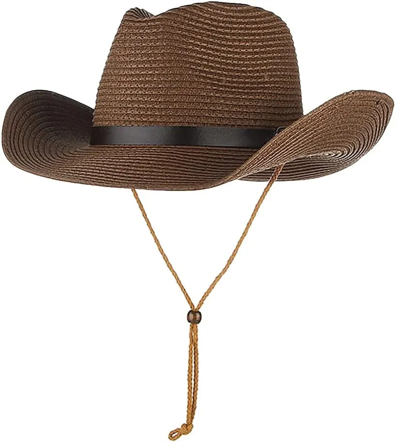 Western Cowboy Hat for Men Women Beach Sun Hat Wide Brim Panama Fedora Outdoor Foldable Summer Straw Sombrero Rancher Cap