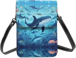 Whale And Octopus Print Small Cell Phone Purse Small Crossbody Bags Women Pu Leather Shoulder Bag Handbag